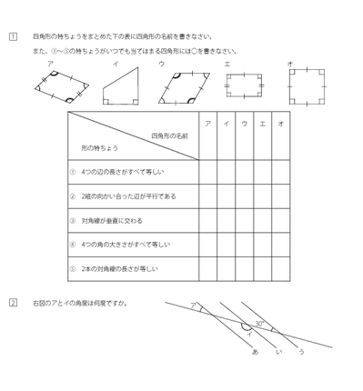 平行な線と角度・平行四辺形